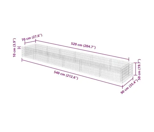 Gabions, Augstā Puķu Kaste, Cinkots Tērauds, 540X90X50 Cm Vidaxl