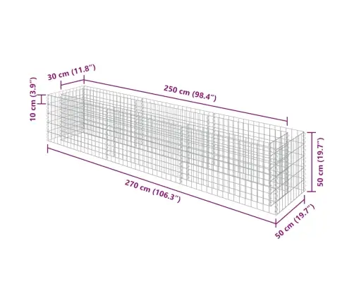 Gabioon-Taimelava, Tsingitud Teras, 270 X 50 X 50 Cm