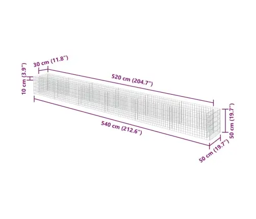Gabions, Augstā Puķu Kaste, Cinkots Tērauds, 540X50X50 Cm Vidaxl