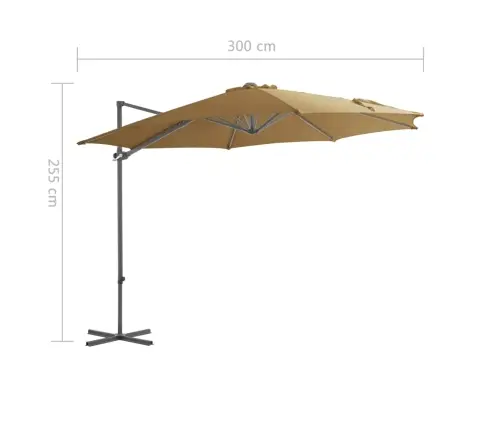 Saulessargs Ar Tērauda Kātu, 300 Cm, Pelēkbrūns Vidaxl
