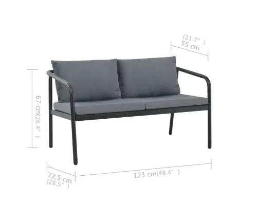 Dvivietė Sodo Sofa Su Pagalvėlėmis, Pilkos Spalvos, Aliuminis