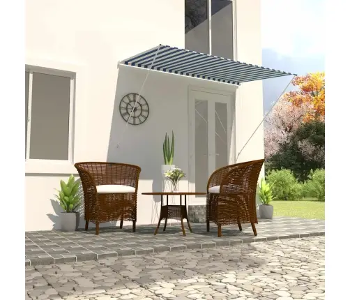 Markīze, 250X150 Cm, Sarullējama, Zila Ar Baltu Vidaxl