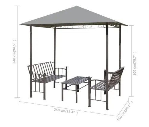 Dārza Nojume Ar Galdu Un Soliem, 2,5X1,5X2,4 M, Pelēka Vidaxl
