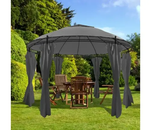 Dārza Nojume Ar Aizkariem, Apaļa, 3,5X2,7 M, Pelēka Vidaxl