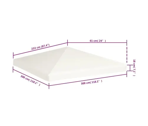 Viršutinis Pavėsinės Uždangalas, 310 G/M², 3X3M, Baltas