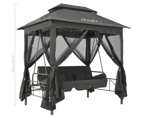Dārza Šūpuļsols Ar Jumtiņu, Antracītpelēks, 220X160X240 Cm Vidaxl