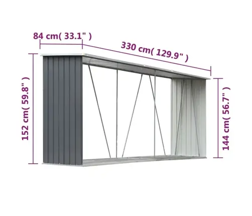 Malkas Nojume, Pelēka, Cinkots Tērauds, 330X84X152 Cm Vidaxl