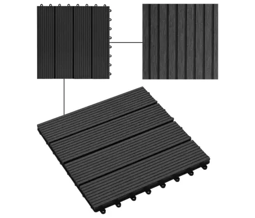 Terrassiplaadid, 11 Tk, Wpc, 30 X 30 cm 1 M², Must