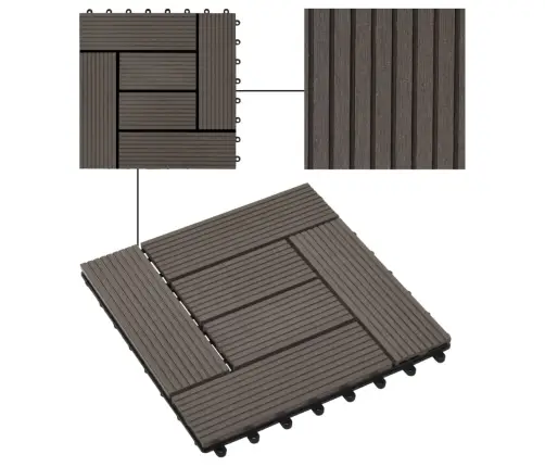 Terases Flīzes, 11 Gab., Wpc, 30X30 Cm, 1 M2, Tumši Brūnas Vidaxl