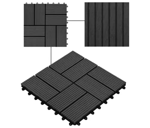 Terrassiplaadid, 11 Tk, Wpc, 30 X 30 cm 1 M², Must