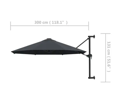 Saulessargs Ar Metāla Kātu, Antracītpelēks, 300 Cm Vidaxl