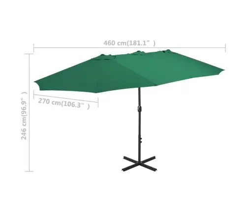 Dārza Saulessargs Ar Alumīnija Kātu, 460X270 Cm, Zaļš Vidaxl