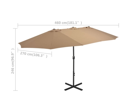 Dārza Saulessargs Ar Alumīnija Kātu, 460X270 Cm, Pelēkbrūns Vidaxl
