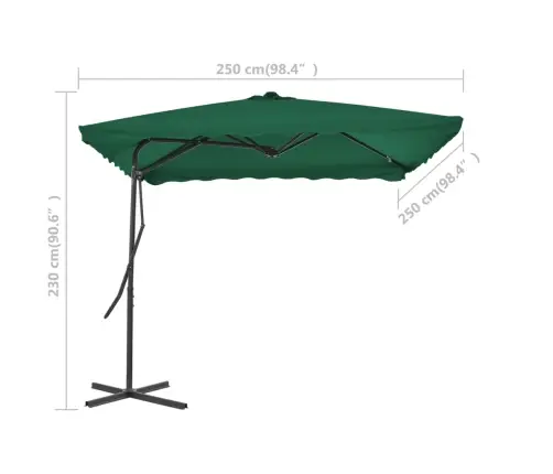 Dārza Saulessargs Ar Tērauda Kātu, 250X250 Cm, Zaļš Vidaxl