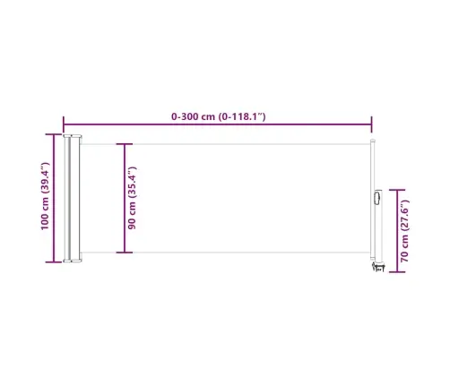 Lahtitõmmatav Terrassi Külgsein, 100 X 300 cm Hall