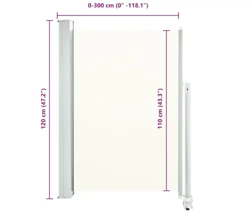 Ištraukiama Šoninė Kiemo Pertvara, Kreminės Spalvos, 120X300Cm