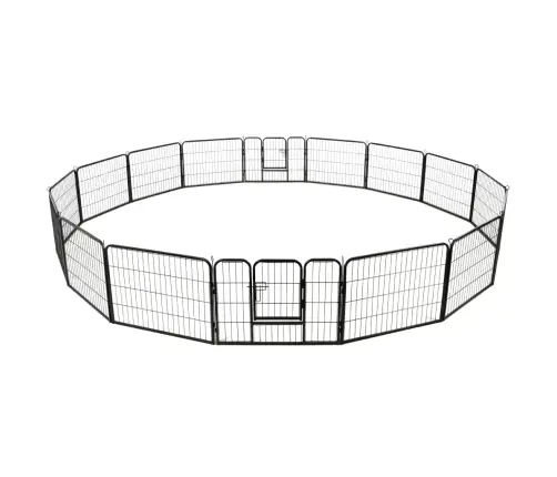 Nožogojums Suņiem, 16 Paneļi, 60X80 Cm, Tērauds, Melns Vidaxl