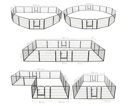 Nožogojums Suņiem, 16 Paneļi, 60X80 Cm, Tērauds, Melns Vidaxl
