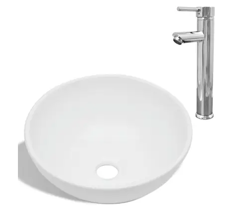 Keraamiline Vannitoa Valamu Koos Segistiga, Ümmargune, Valge