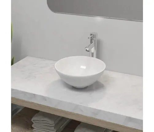 Keraamiline Vannitoa Valamu Koos Segistiga, Ümmargune, Valge