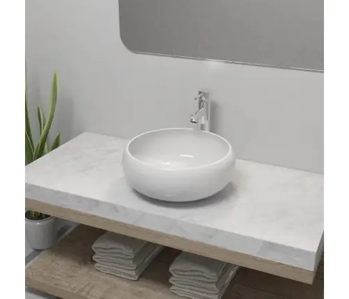 Keraamiline Vannitoa Valamu Koos Segistiga, Ümmargune, Valge