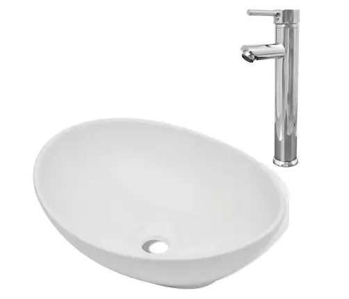 Vonios Praustuvas Su Vandens Maišytuv., Keram., Oval., Baltas