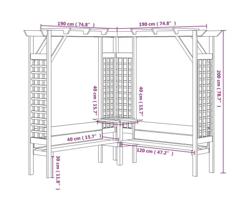 Kampinė Pergolė Su Suoliukais, Impregnuota Pušies Mediena