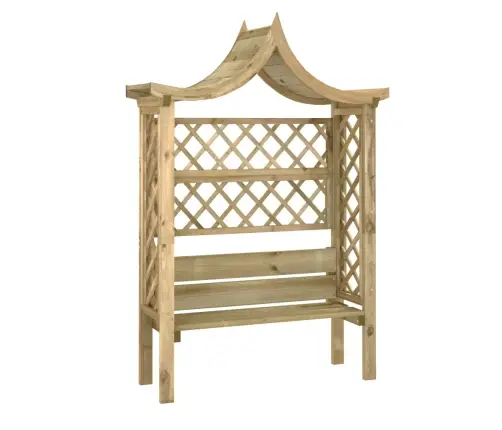 Dārza Pergola Ar Jumtu Un Soliņu, Impregnēts Priedes Koks Vidaxl