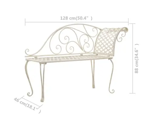 Dārza Guļamkrēsls, 128 Cm, Metāls, Antīki Balts Vidaxl
