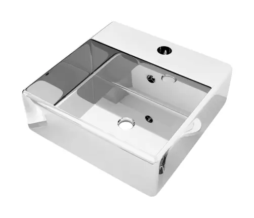 Izlietne Ar Noteci, 41X41X15 Cm, Keramika, Sudraba Krāsa Vidaxl