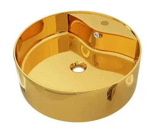 Izlietne Ar Noteci, 46,5X15,5 Cm, Keramika, Zelta Krāsa Vidaxl