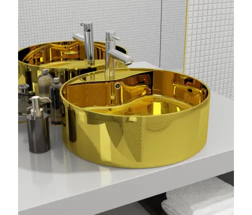 Izlietne Ar Noteci, 46,5X15,5 Cm, Keramika, Zelta Krāsa Vidaxl