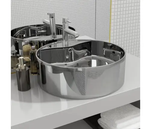 Valamu, Ülevooluavaga 46,5 X 15,5 cm Keraamiline, Hõbedane