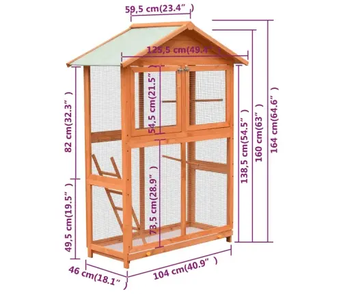 Putnu Būris, Priedes Un Egles Masīvkoks, 125,5X59,5X164 Cm Vidaxl