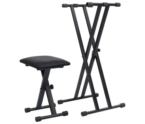 Taustiņinstrumentu Statīvs Un Soliņš,  Dubults, Melns Vidaxl