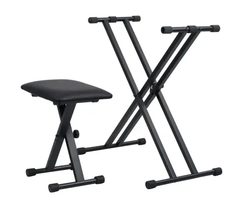 Taustiņinstrumentu Statīvs Un Soliņš,  Dubults, Melns Vidaxl