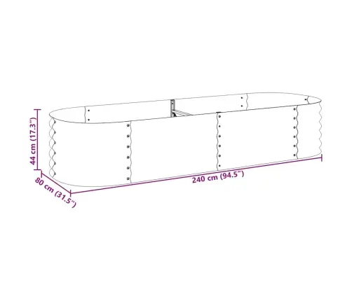 Taimelava, Tsingitud Teras, 240 X 80 X 44 cm Hõbedane