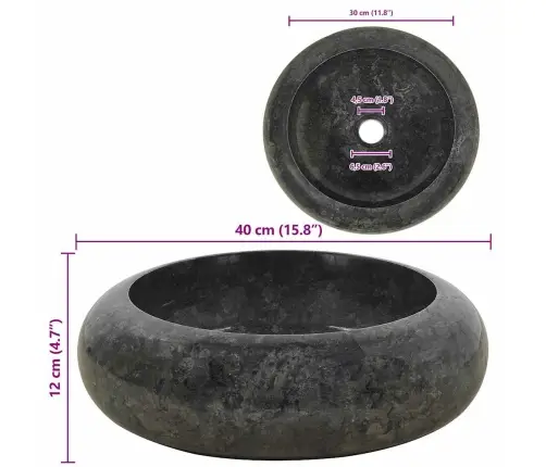 Izlietne, 40X12 Cm, Melns Marmors Vidaxl