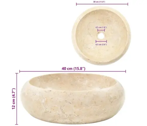 Kriauklė, Kreminės Spalvos, 40X12cm Marmuras