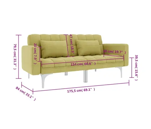 Izvelkams Dīvāns, Zaļš Audums Vidaxl