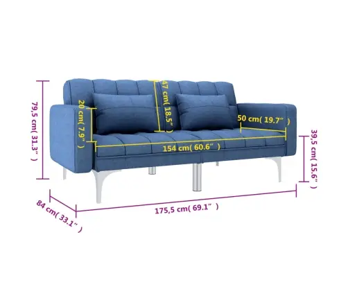 Izvelkams Dīvāns, Zils Audums Vidaxl