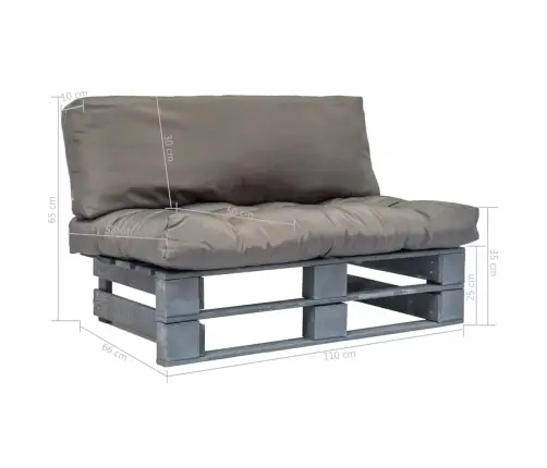 Dārza Palešu Dīvāns Ar Pelēkiem Matračiem, Priedes Koks Vidaxl