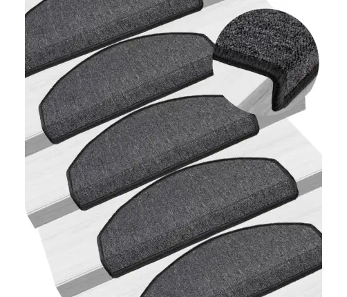 Kāpņu Paklājiņi, 15 Gab., 65X24X4 Cm, Antracīta Krāsas, Pusapaļi, Lieli Vidaxl