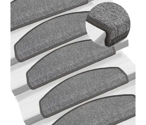 Laiptų Kilimėliai, 15 Vnt., 65X24X4 cm Tamsiai Pilki, Pusapvaliai, Dideli