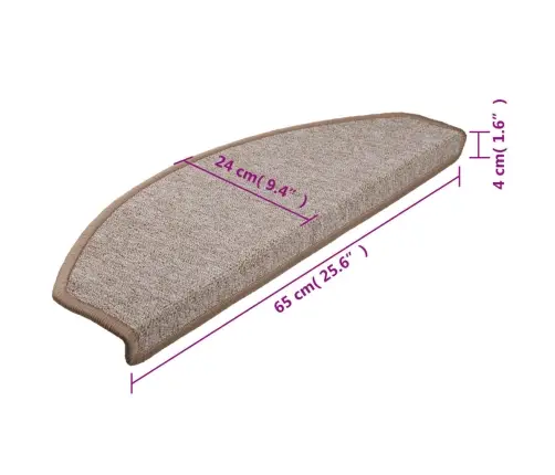 Kāpņu Paklājiņi, 15 Gab., 65X24X4 Cm, Gaiši Brūni, Pusapaļi, Lieli Vidaxl