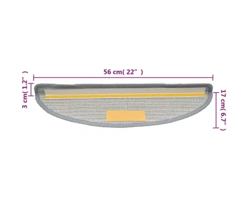 Laiptų Kilimėliai, 15 Vnt., Pilki, 56X17X3 cm Pusapvaliai