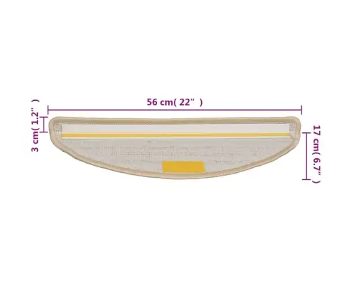 Laiptų Kilimėliai, 15 Vnt., 56X17X3 cm Kreminės Spalvos, Pusapvaliai