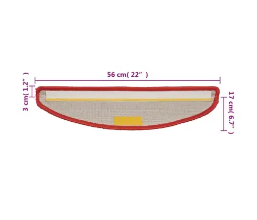 Kāpņu Paklājiņi, 15 Gab., 56X17X3 Cm, Sarkani, Pusapaļi Vidaxl