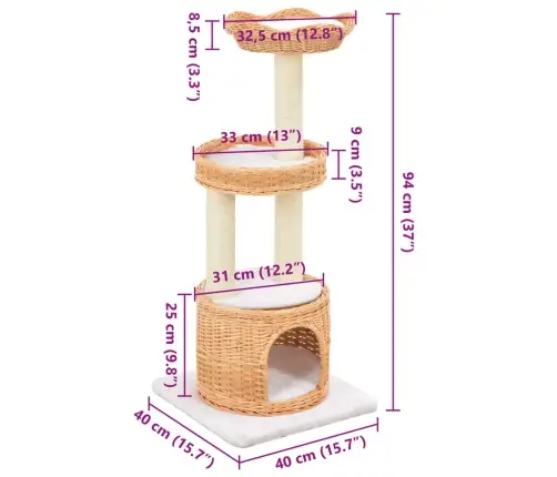 Kaķu Māja Ar Sizala Stabiem Nagu Asināšanai, Dabīgs Vītols Vidaxl