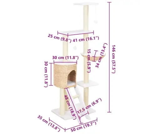 Kaķu Māja Ar Sizala Stabiem Nagu Asināšanai, Jūraszāles Vidaxl